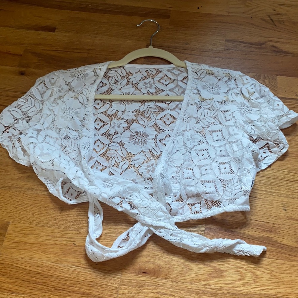 Sheer white floral crop top